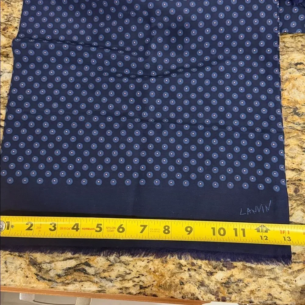 Lanvin Paris Navy Blue Dot Print Scarf Wrap 70% Cotton 30% Silk Italy